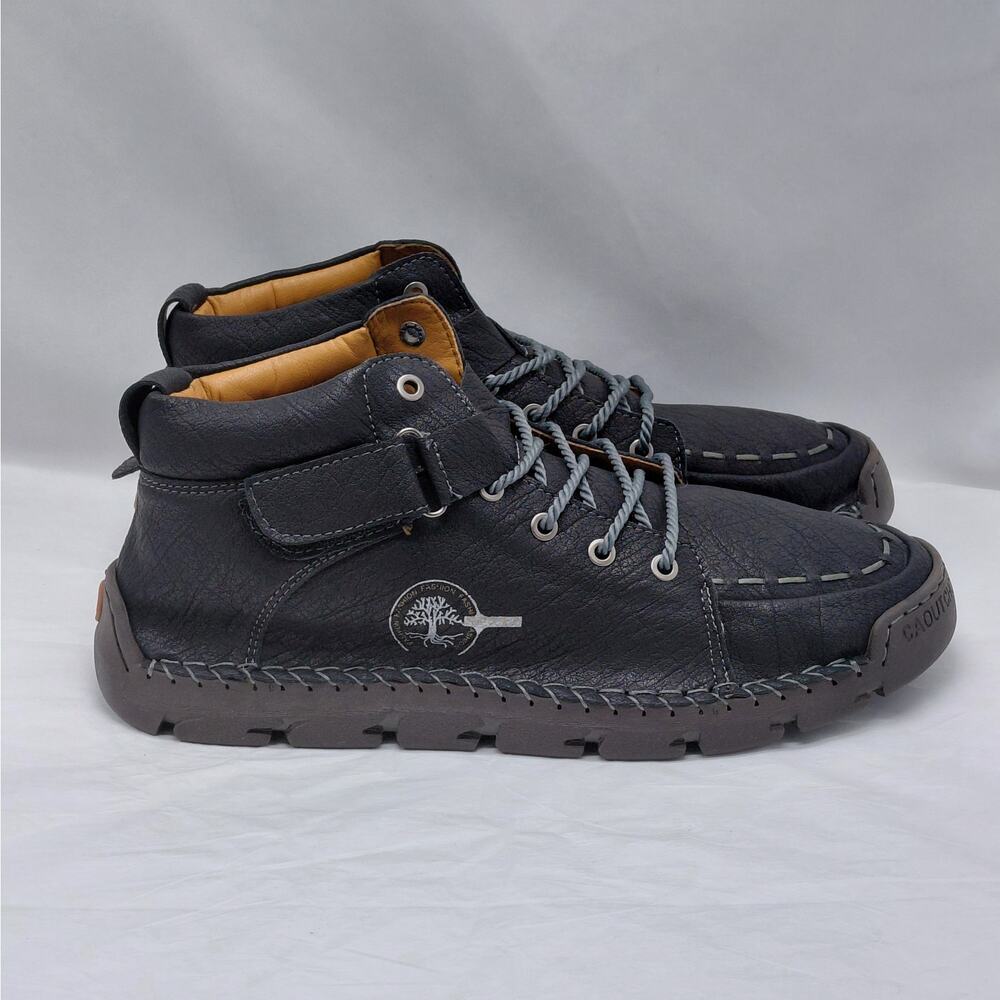 Gracosy Men’s Black Faux Leather Work Boots Fleece Lined Shoes Size 47(US 12)